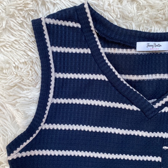 π2X HPπ Jenny Boston V-Neck Waffle Sleeveless Top π Navy & White - Picture 6 of 12